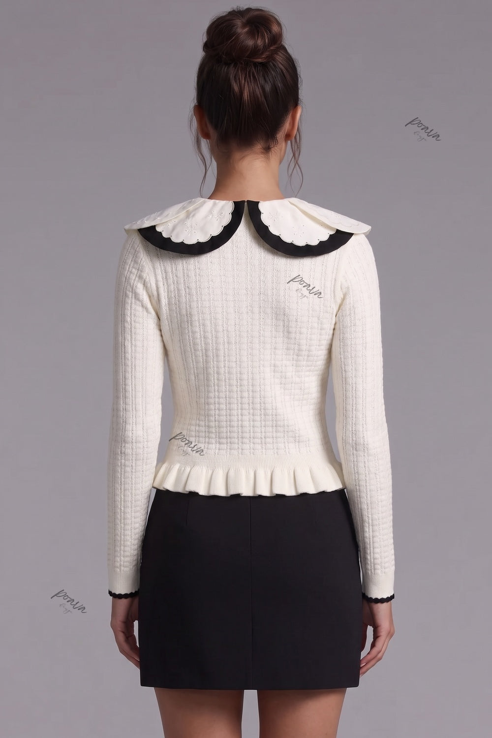 Off-White Textured Knit Fitted Peplum Cardigan off-white textured knit cardigan - product view 3