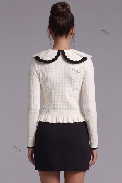 Off-White Textured Knit Fitted Peplum Cardigan off-white textured knit cardigan - product view 3