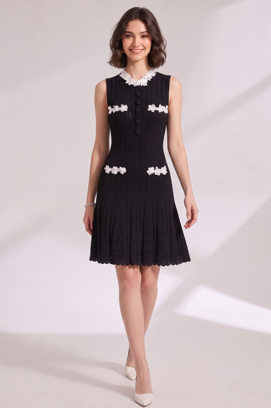 black ribbed knit fit-and-flare dress black ribbed knit dress - product view 2