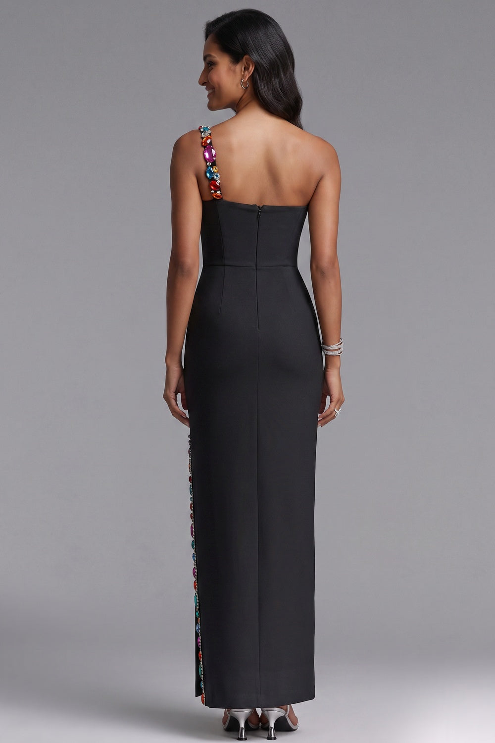 black heavy stretch knit column gown black heavy stretch knit gown - product view 5