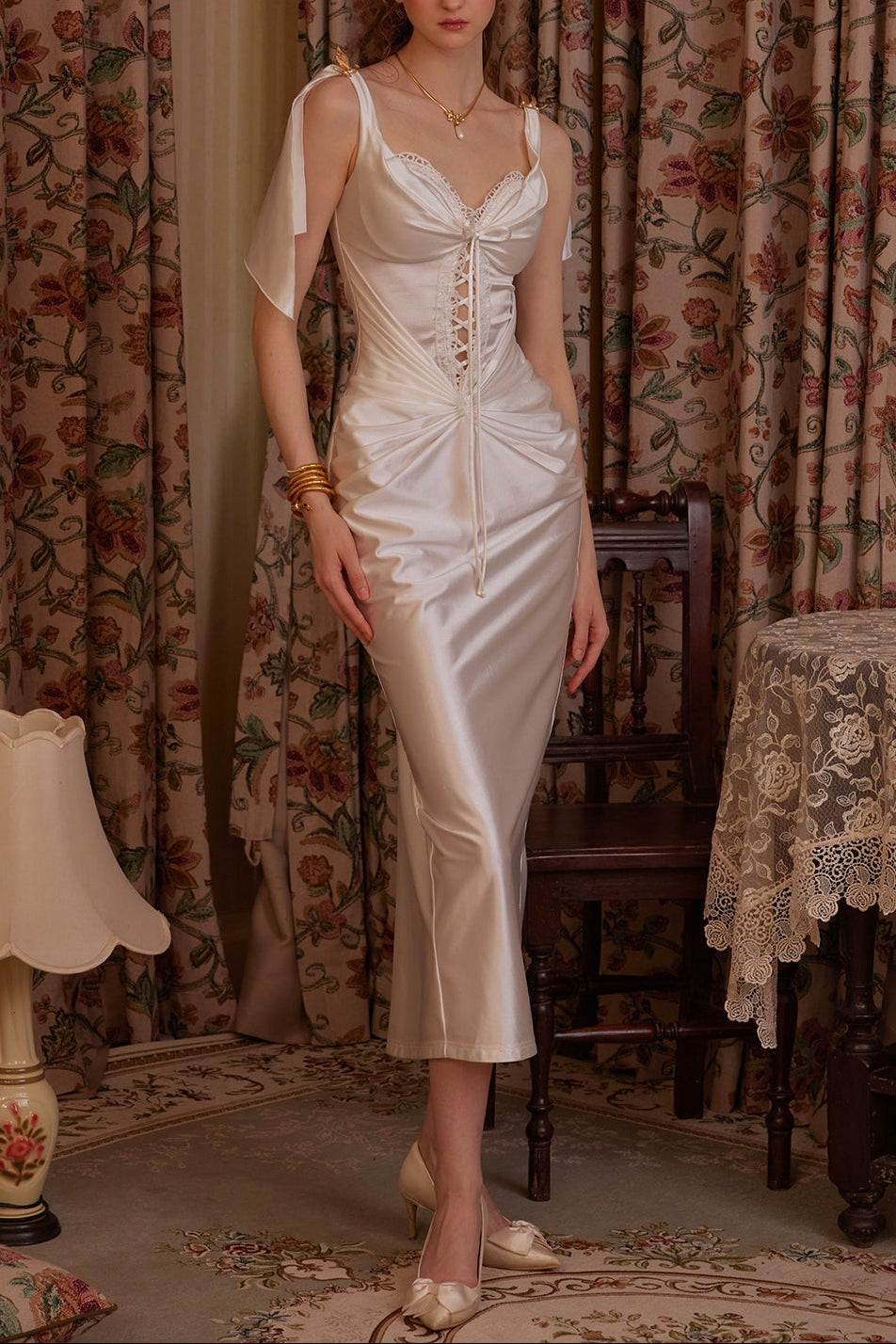 alexandra satin Corset Dress in white