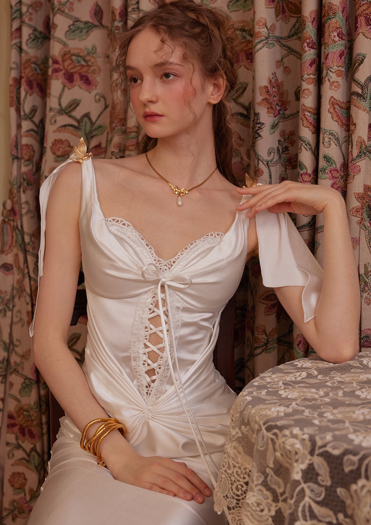 alexandra satin Corset Dress in white