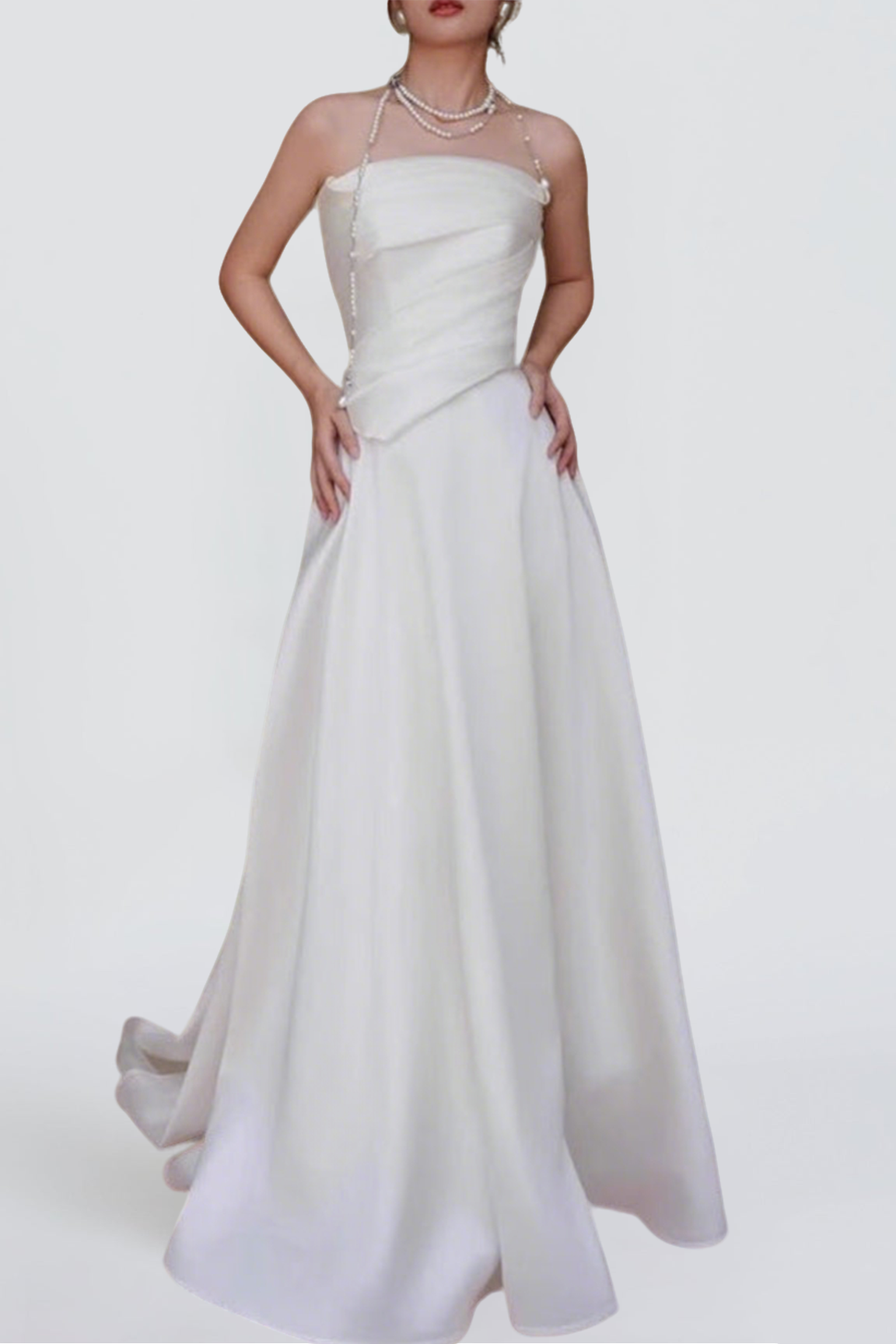 Lydia White French Satin Strapless maxi Train Welcome Gown