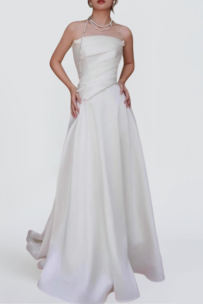 Lydia White French Satin Strapless maxi Train Welcome Gown