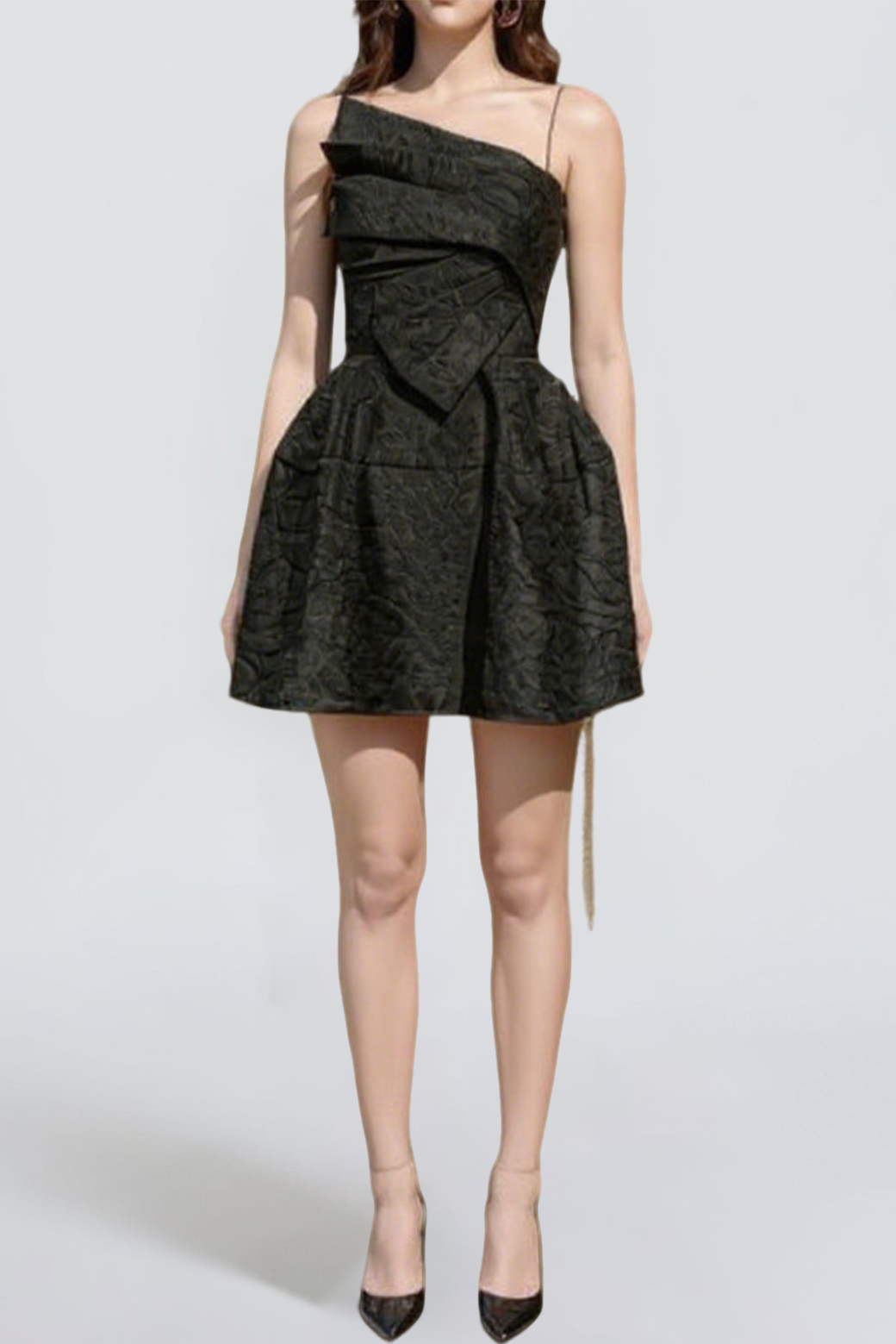 STRAPY HEM MINI DRESS IN BLACK