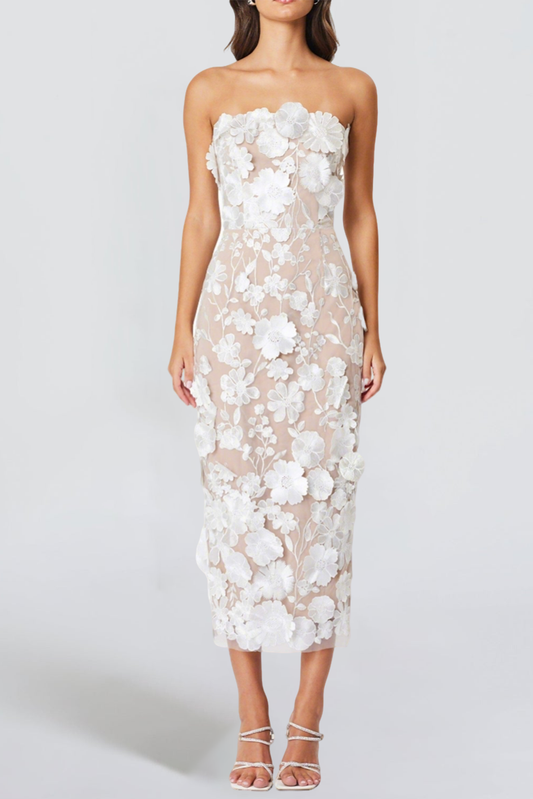 Helena Strapless Midi Dress In White
