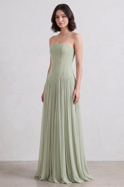 Sage Green Chiffon A-Line Floor-Length Gown sage green chiffon gown - product view 3