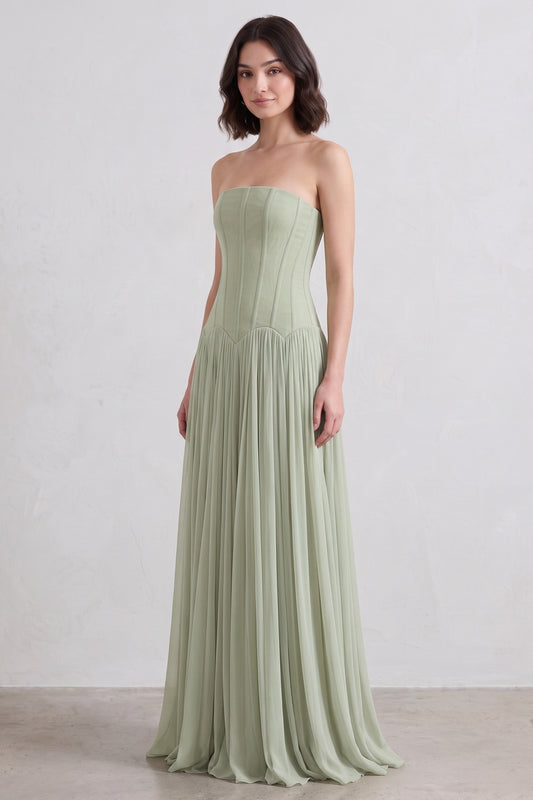 Sage Green Chiffon A-Line Floor-Length Gown sage green chiffon gown - product view 3
