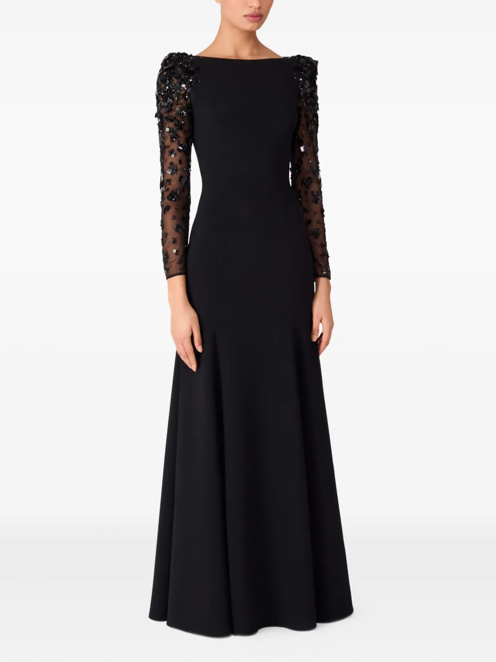 martha Mesh splicing beading diamond maxi dress in black