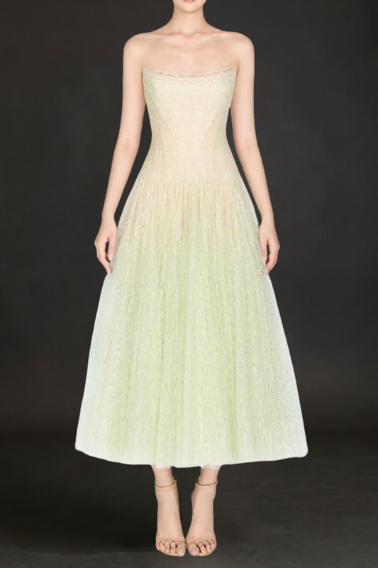 MINT DRAPED LACE MIDI DRESS