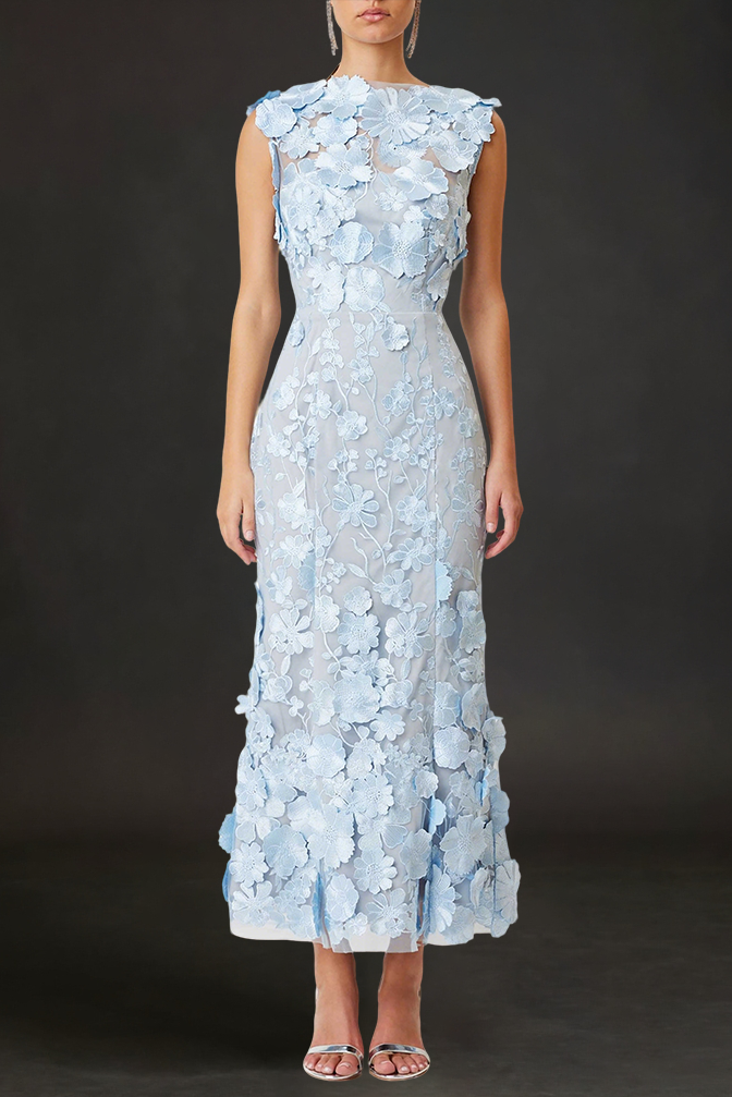 Selene Cocktail Midi Dress in Blue