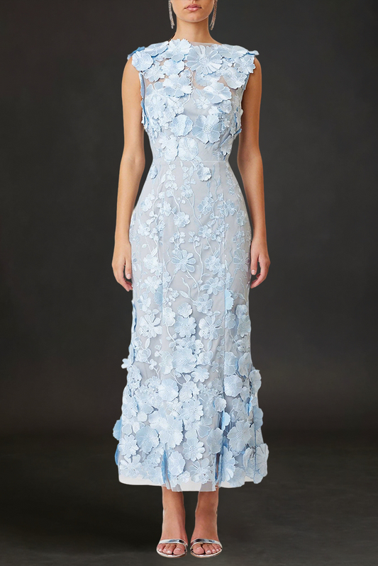 Selene Cocktail Midi Dress in Blue