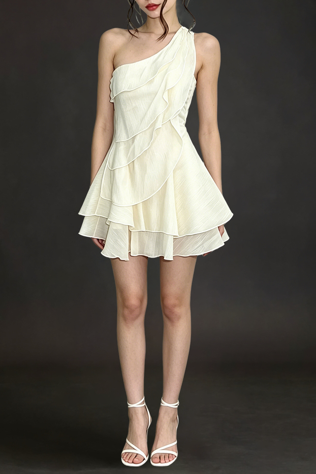 evelyn One-shoulder layered ruffle mini dress - apricot