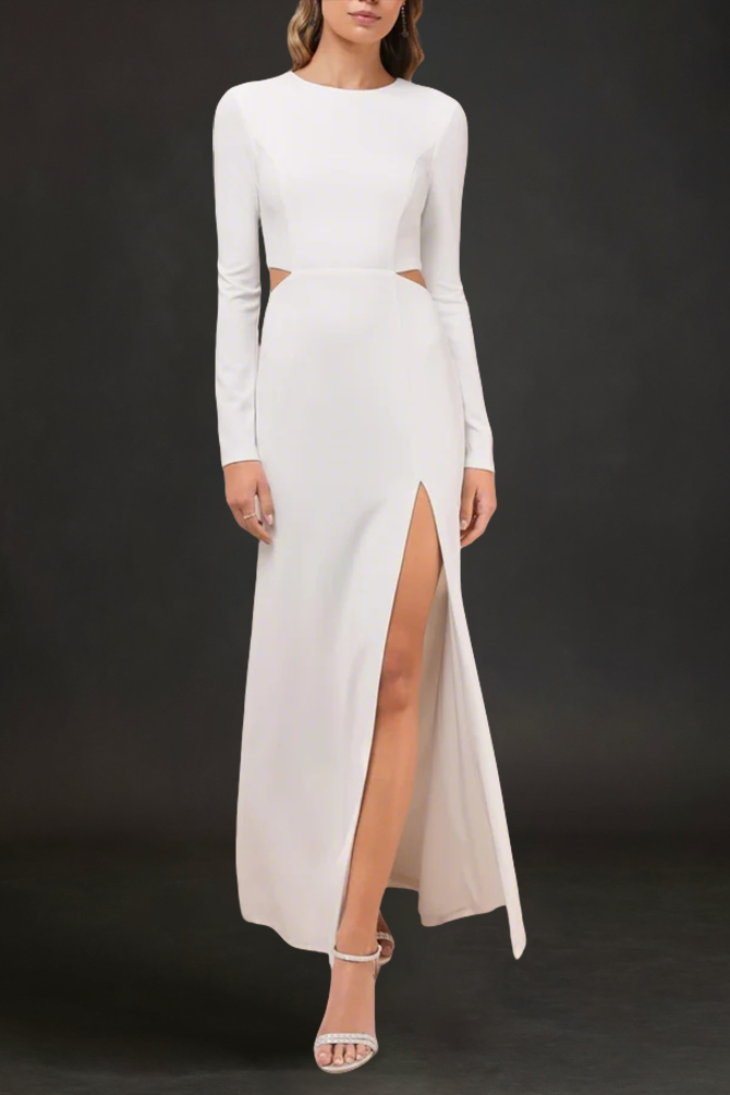 White Long Sleeve Cutout Maxi Dress