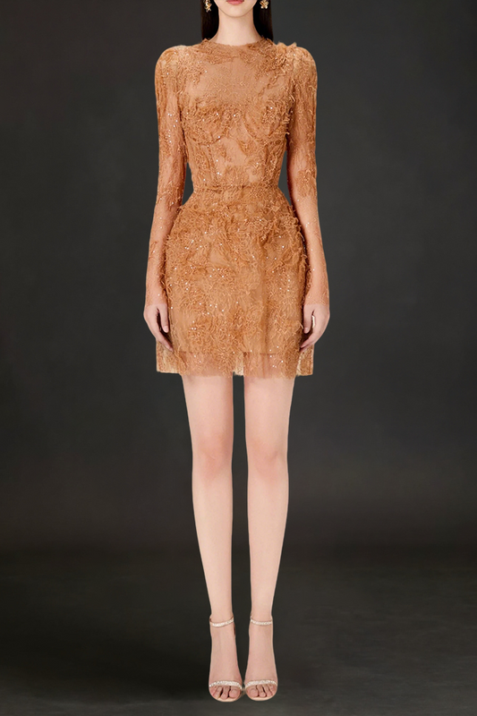 HONEY BEADED LACE MINI DRESS
