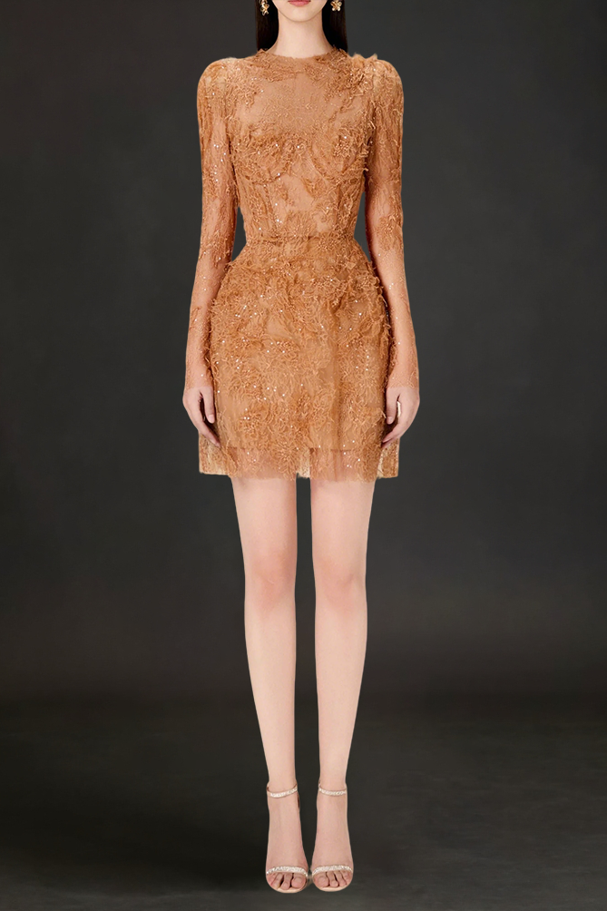 HONEY BEADED LACE MINI DRESS
