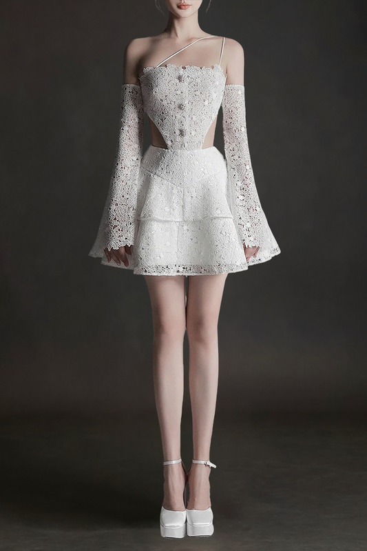 FLARE CUT-OUT LACE MINI DRESS