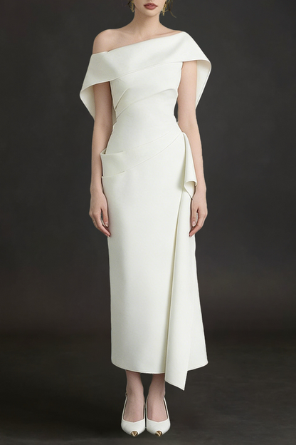 Arene Sheath Diagonal Neck Spandex Midi Dress