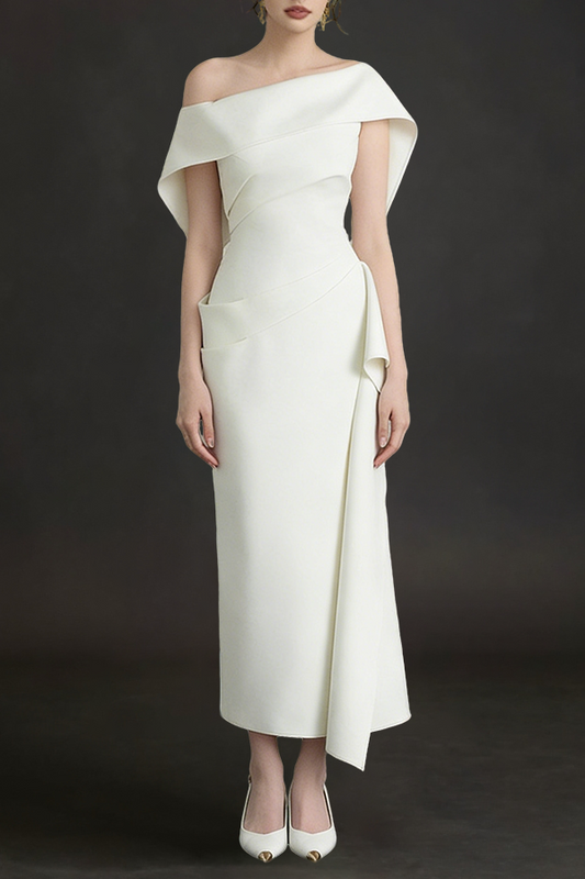 Arene Sheath Diagonal Neck Spandex Midi Dress