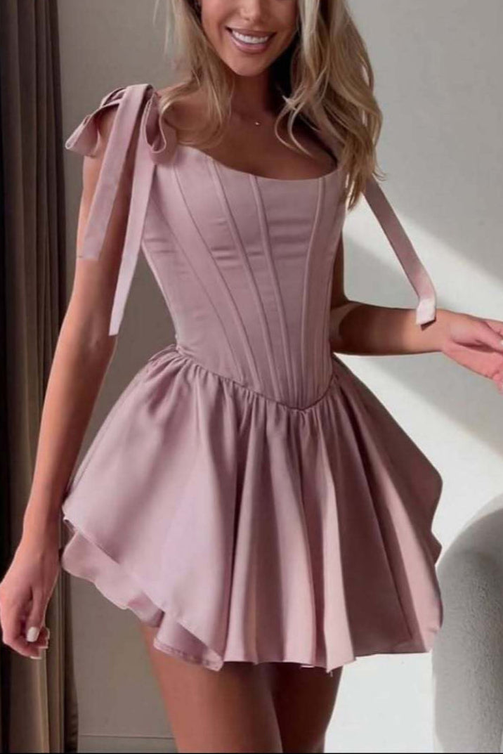 ruffle trim corset mini dress in pink