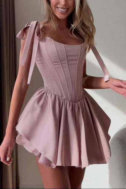 ruffle trim corset mini dress in pink