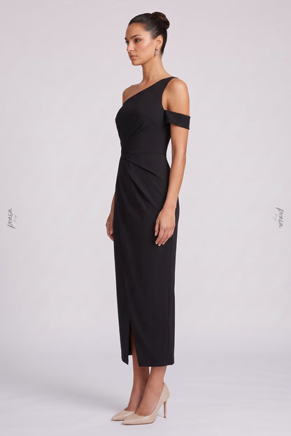 Asymmetrical One-Shoulder Black Crepe Sheath Dress black crepe dress - product view 5