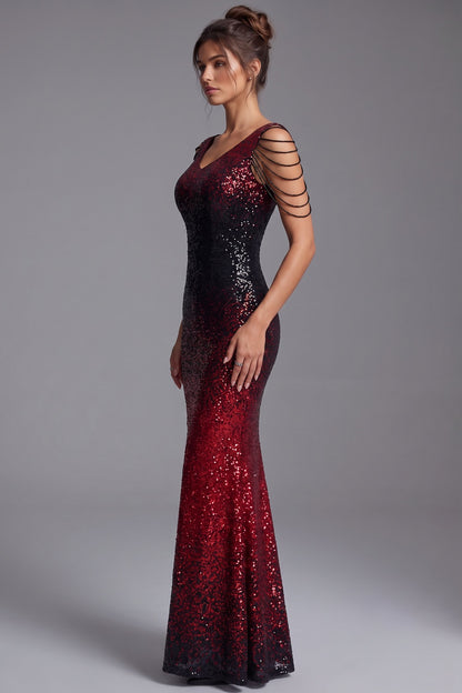 Red and Black Gradient Sequined Mermaid Evening Gown red, black sequined mesh evening gown - product view 5