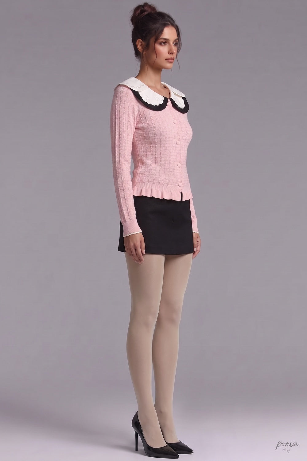 Light Pink Textured Knit Fitted Ruffled Hem Cardigan light pink textured knit cardigan - product view 5