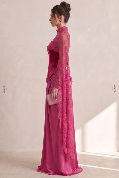 Magenta Velvet Corset-Bodice Draped Gown magenta velvet evening gown - product view 5