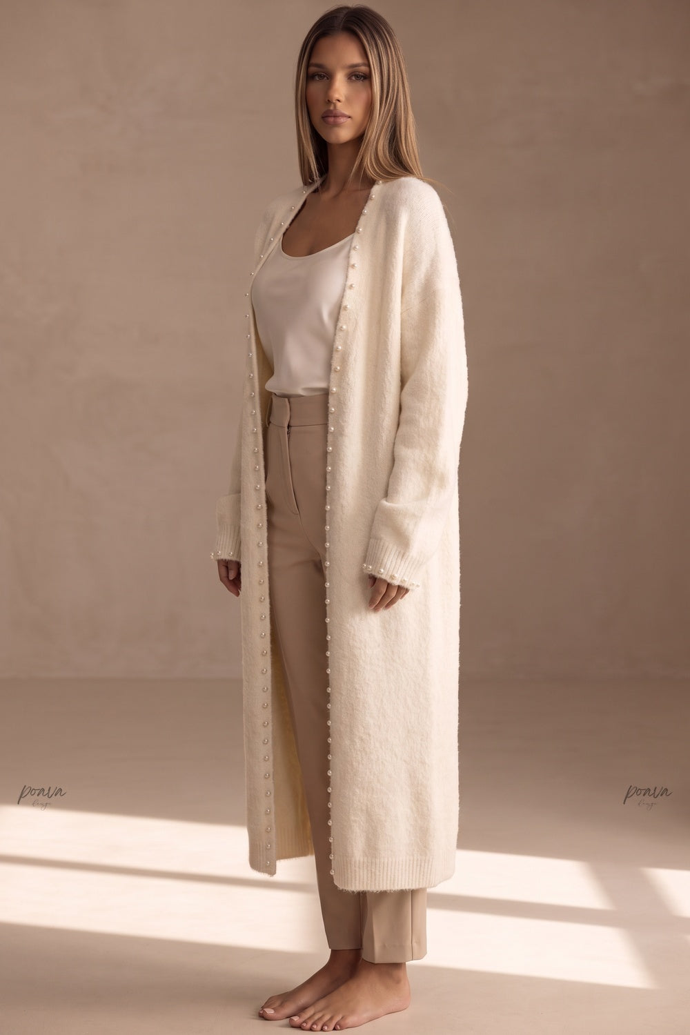 cream fuzzy knit straight oversized open-front long cardigan cream, off-white fuzzy knit long cardigan - product view 5