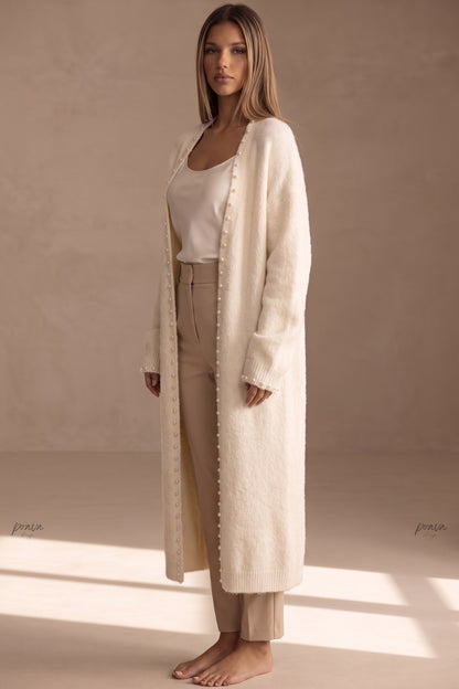 cream fuzzy knit straight oversized open-front long cardigan cream, off-white fuzzy knit long cardigan - product view 5