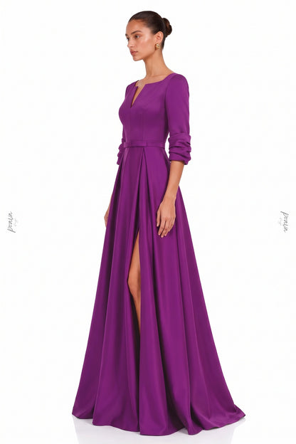 Purple Satin A-Line Evening Gown purple satin evening gown - product view 5