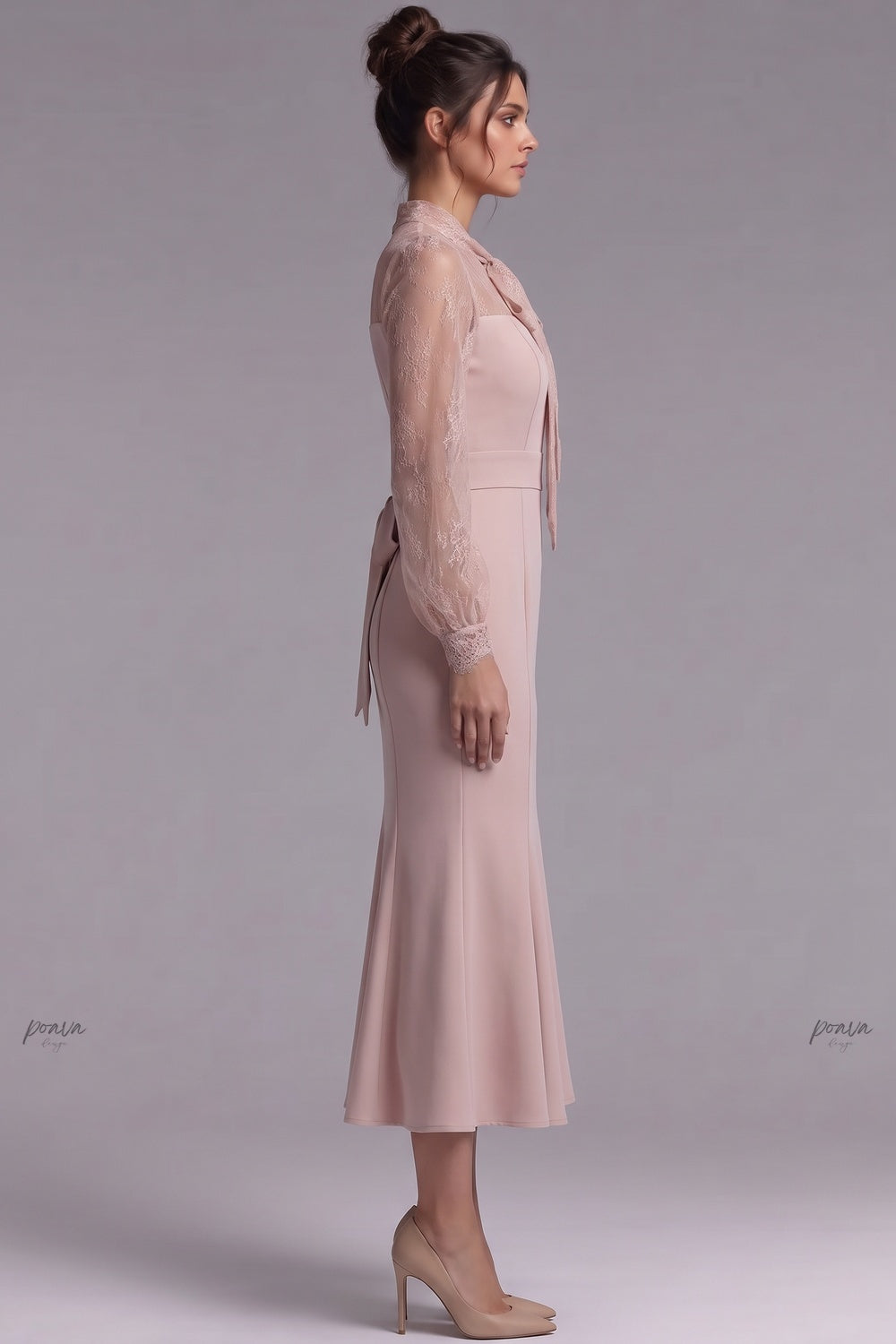 Dusty Pink Structured Crepe Mermaid Midi Dress dusty pink structured crepe midi dress - product view 5
