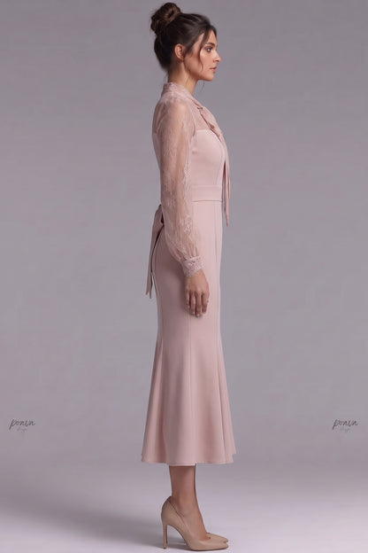 Dusty Pink Structured Crepe Mermaid Midi Dress dusty pink structured crepe midi dress - product view 5