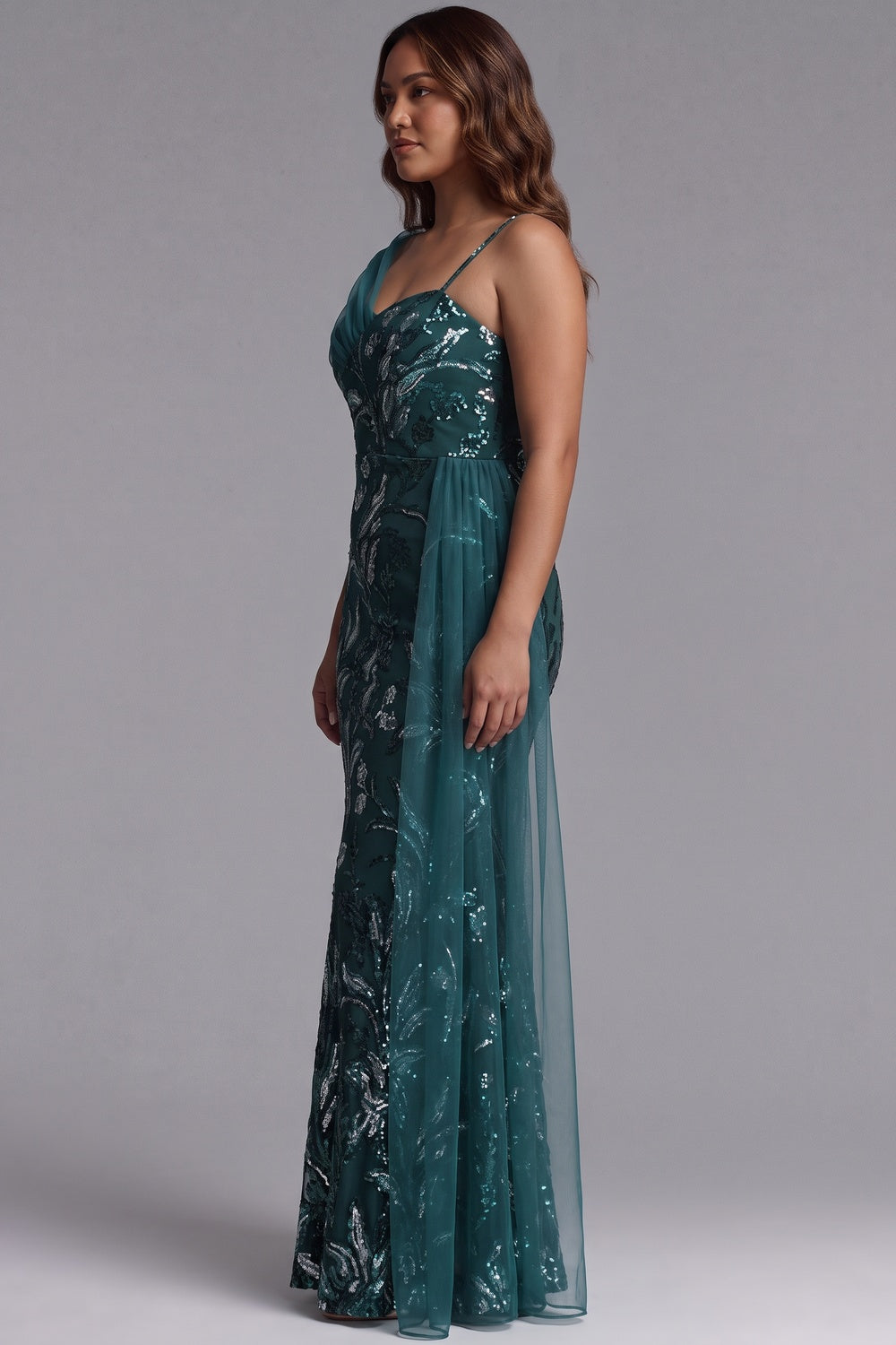 Emerald Green Sequined Mesh Mermaid Evening Gown emerald green sequined mesh evening gown - product view 3