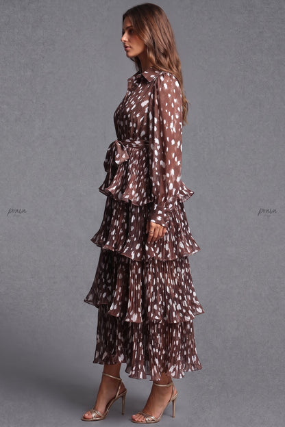 Dark Brown Sheer Chiffon Tiered Shirt Dress dark brown sheer chiffon shirt dress - product view 3