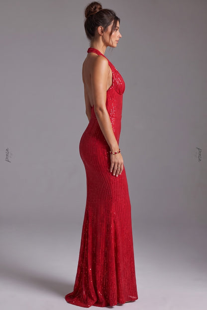Red Sequined Mesh Mermaid Gown red sequined mesh gown - product view 5