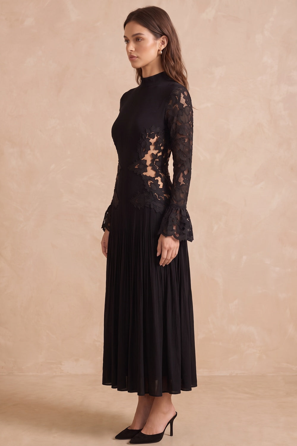 Black Matte Crepe A-line Midi Dress black matte crepe midi dress - product view 5