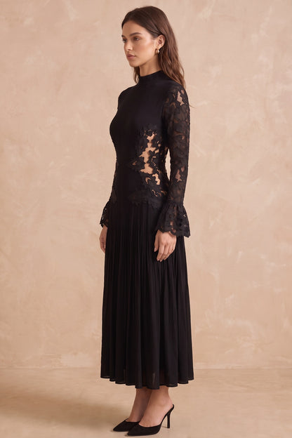 Black Matte Crepe A-line Midi Dress black matte crepe midi dress - product view 5