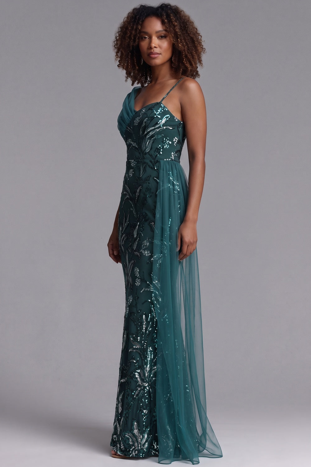 Premium Fabric One-Shoulder Sequin Gown Premium Fabric - product view 4