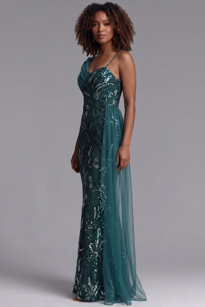 Premium Fabric One-Shoulder Sequin Gown Premium Fabric - product view 4
