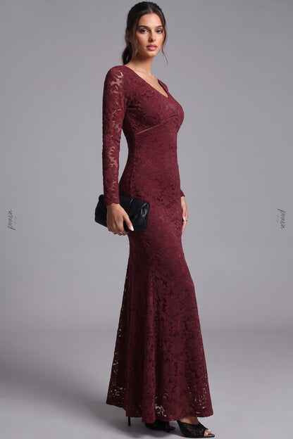 burgundy floral lace mermaid dress burgundy floral lace dress - product view 3