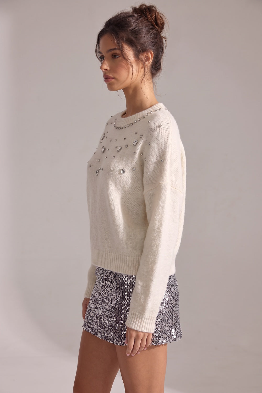 Off-White Fuzzy Knit Relaxed Drop-Shoulder Sweater off-white fuzzy knit sweater - product view 5