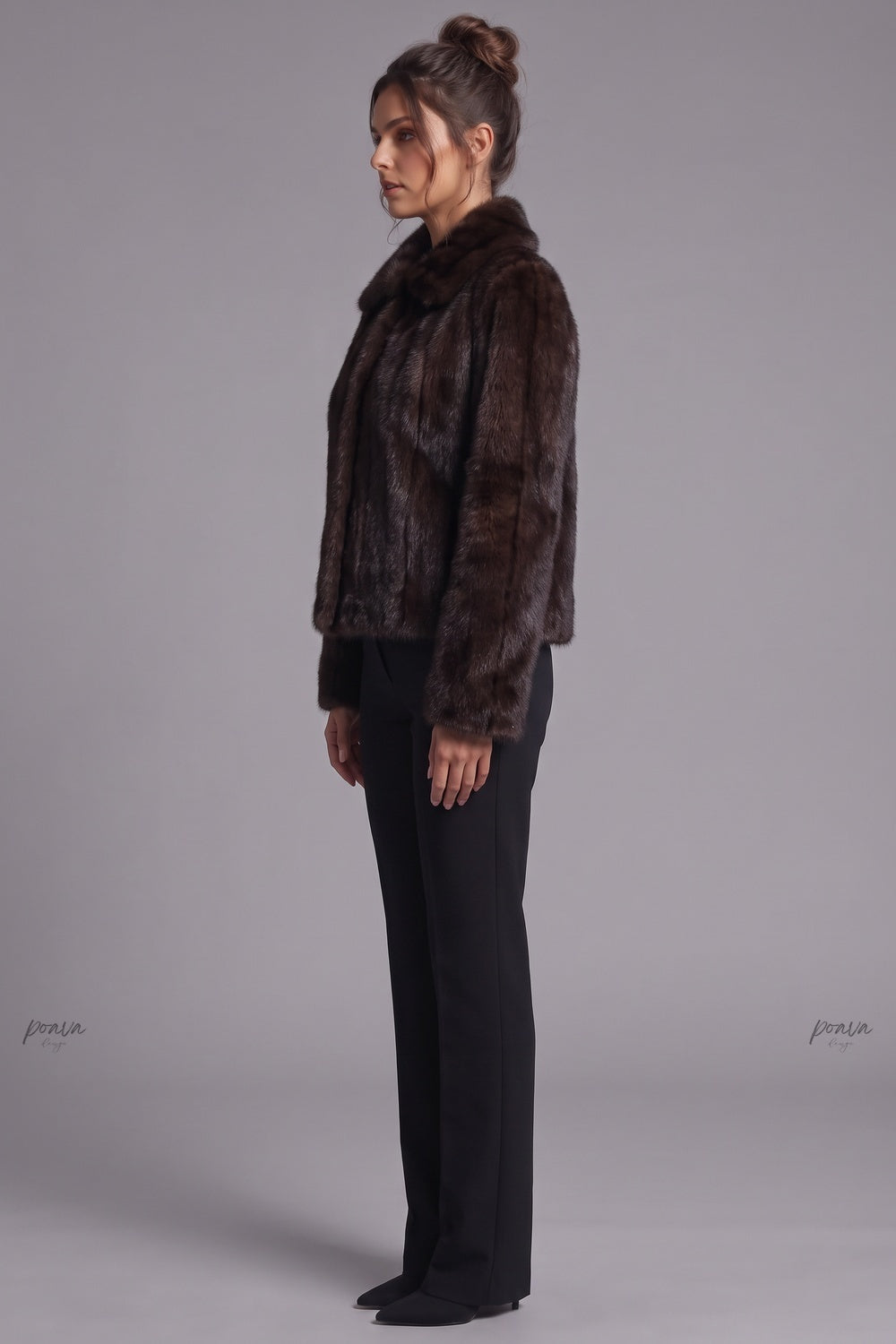 Dark Brown Fur Boxy Cropped Jacket dark brown fur jacket - product view 5