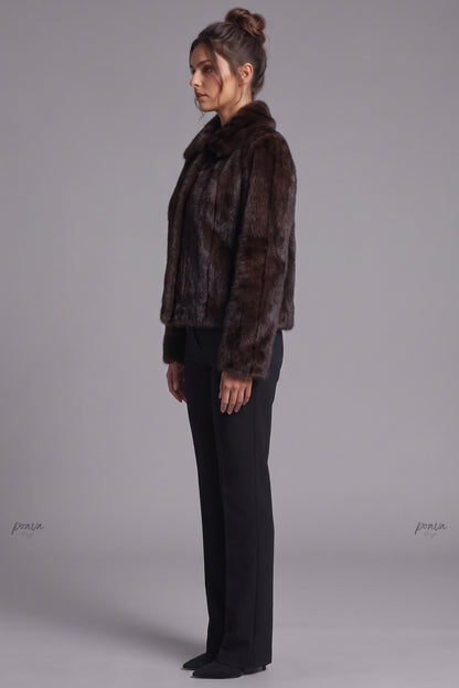 Dark Brown Fur Boxy Cropped Jacket dark brown fur jacket - product view 5