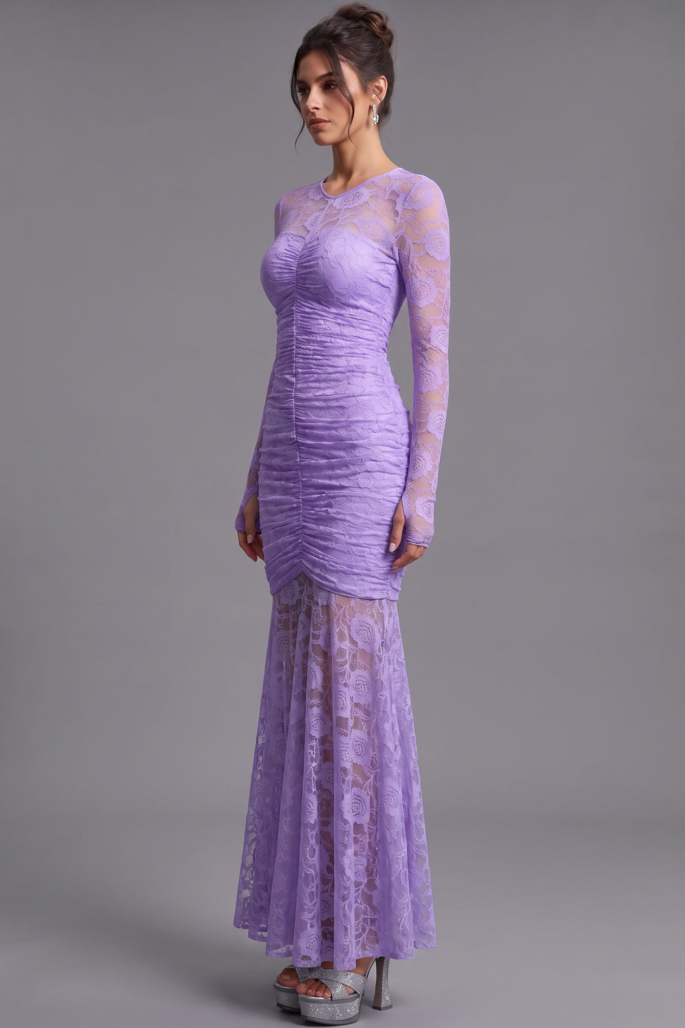 Lavender Floral Lace Mermaid Maxi Dress lavender floral lace maxi dress - product view 5