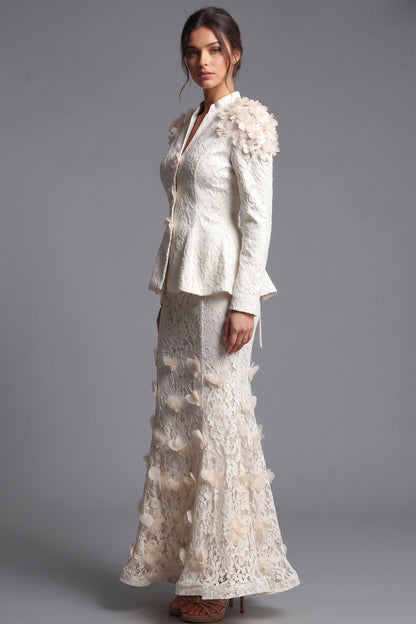 Ivory Corded Floral Lace Two-Piece Skirt Suit Ivory, Cream Corded floral lace Two-piece skirt suit - product view 5