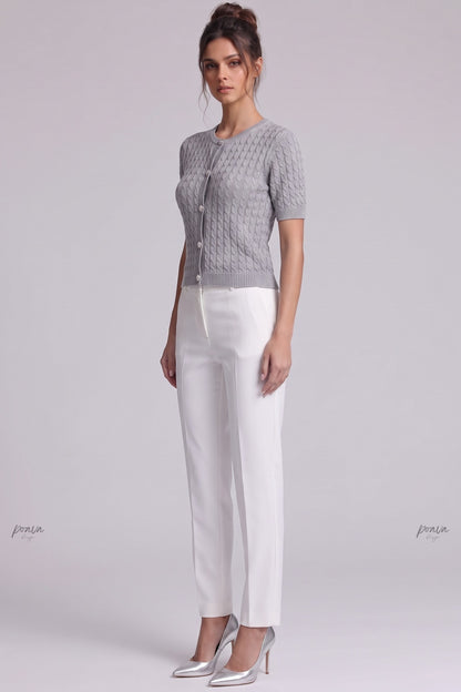 Heather Grey Cable-Knit Fitted Cardigan heather grey knitwear cardigan - product view 5