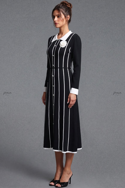 Black Fine-Gauge Ribbed Knit A-Line Midi Dress black fine-gauge ribbed knit dress - product view 5