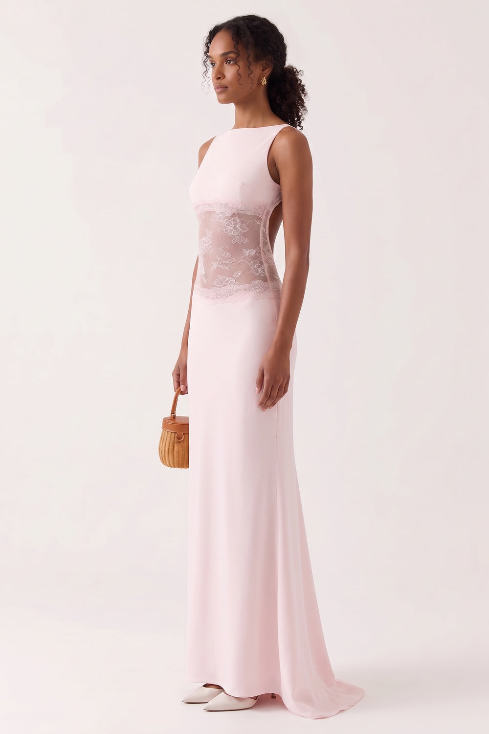 Soft Pink Lace Panel Maxi Dress Premium Fabric - product view 4